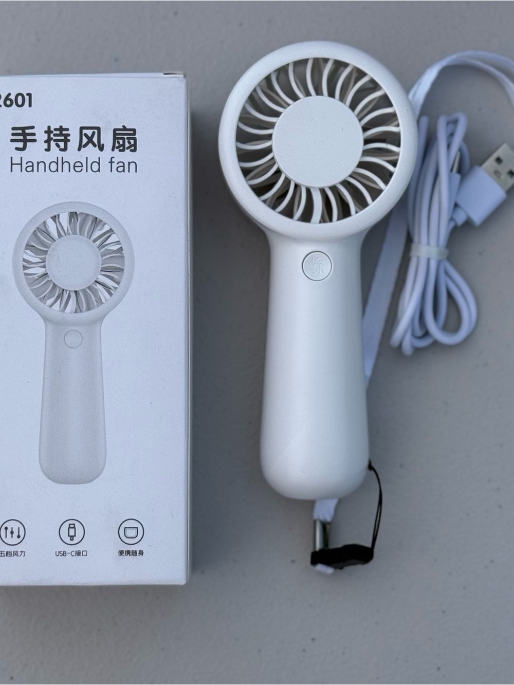 White Handheld USB Rechargeable Fan - Portable Personal Cooling
